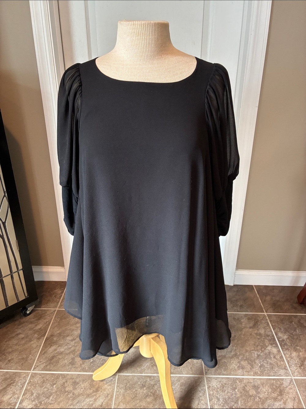 Patrizia Luca Black Sheer-Sleeve Flowing Blouse or mini dress…26 inches from